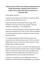 Statement by OSCE Head of Mission in Kosovo, Ambassador Jean-Claude Schlumberger