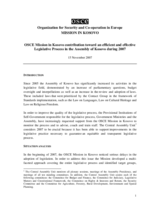 OSCE Mission in Kosovo contribution toward an efficient and effective Legislative Process in the Assembly of Kosovo during 2007