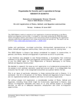 Remarks by Ambassador Werner Wnendt, Head of the OSCE Mission in Kosovo, on civil registration of Roma, Ashkali, and Egyptian communities