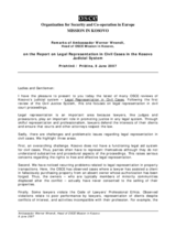 Remarks by the Head of OSCE Mission in Kosovo on the Report on Legal Representation in Civil Cases in the Kosovo judicial system